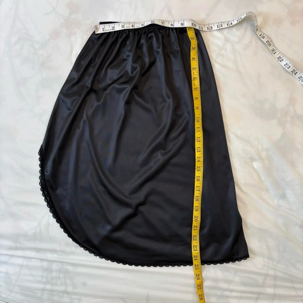 Black Slip Skirt‎ With Scalloped Hem and High Slit Half Slip